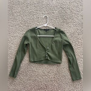 Olive Green Button-Up Women's Crop Top
